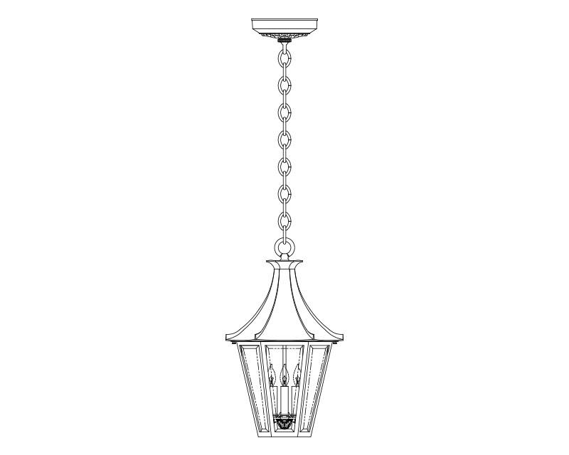 Westminster LE, Large, aluminum, Ceiling Mount, chain, Clear glass, (4) 25W B10, 120V